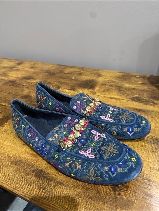 Boden Shoes - Boden Navy Velvet Floral Loafers with Jeweled Trim